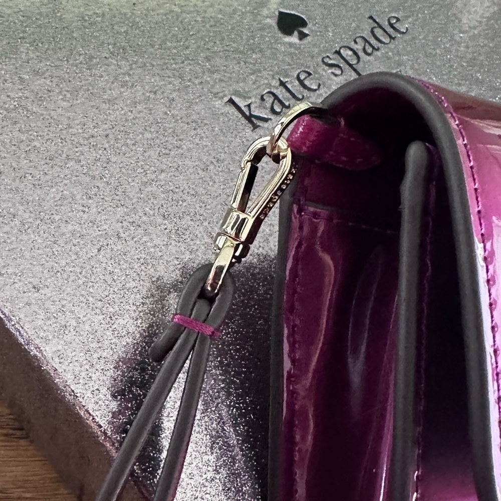 NWT! NEW! Kate Spade Kenzie Boxed Handle Flap Clutch Large WOC Burgundy Wallet - Picture 5 of 10